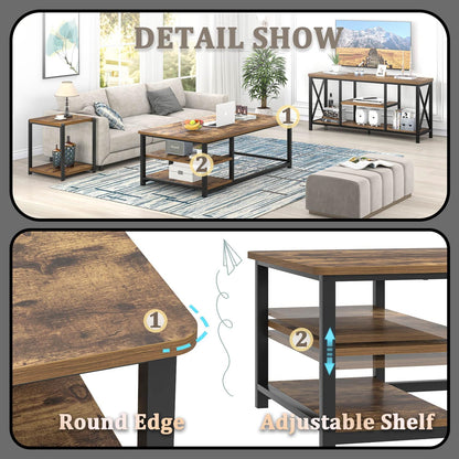 EXCEFUR Modern Coffee Table, Rustic Wood and Metal Living Room Table with Storage Shelf, Industrial Brown, 47 Inch — Rustic Brown (5)
