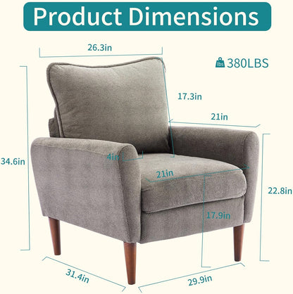 OLIXIS Comfy Accent Chair for Living Room Bedroom and Waiting Room, Upholstered Mid-Century Reading Chair with Pillow and Solid Wood Legs, Wide Singe Modern Lounge Sofa, Gray — Deep Gray / 1 (2)