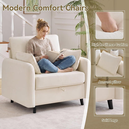 41" Oversized Accent Chair with Storage, Single Sofa for Living Room Beige | Modern Accent Chairs with Storage, Deep Seat Armchair Upholstered Comfy Reading Chair for Living Room, Bedroom, Chenille — Beige / 1PC Chair (5)