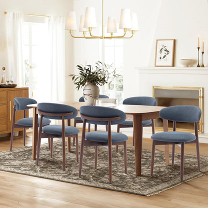 COLAMY Wooden Dining Chairs Set of 4, Modern Fabric Upholstered Kitchen Side Chairs, Farmhouse Dining Room Chair with Foot Pegs, Beige — Blue / Set of 6