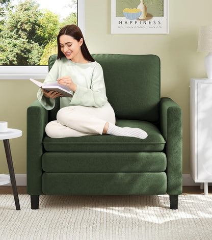 Welzona Sofa Accent Chair, 33" Reading Chair for Bedroom, Tool-Free Setup Living Room Accent Chairs, Comfy Arm Chairs Living Room, All-Wood Reading Nook, Beige — Green / Standard