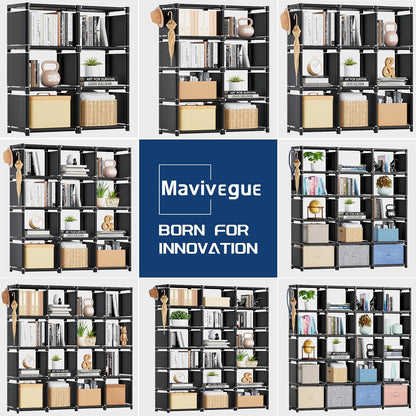 Mavivegue Bookcase, 18-Cube Extra Large Book Shelf, DIY Cube Storage Organizer for Bedroom, Living Room, Home Office - Black — Black / 18-Grid (7)