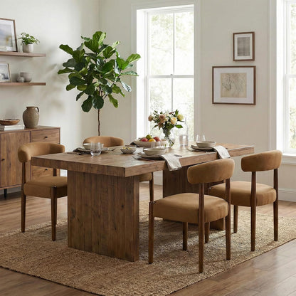 VKNOW Wooden Dining Chairs Set of 4, Modern Upholstered Dining Room Chairs with Walnut Wood Legs and Curved Backrest, Fabric Kitchen Chairs for Farmhouse/Living Room/Dining Room, Green — Set of 4 / Orange