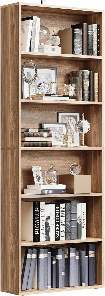 IRONCK Bookshelves and Bookcases Floor Standing 6 Tiers Display Storage Shelves 70 in Tall Bookcase Home Decor Furniture for Home Office, Living Room, Bed Room — Oak Brown