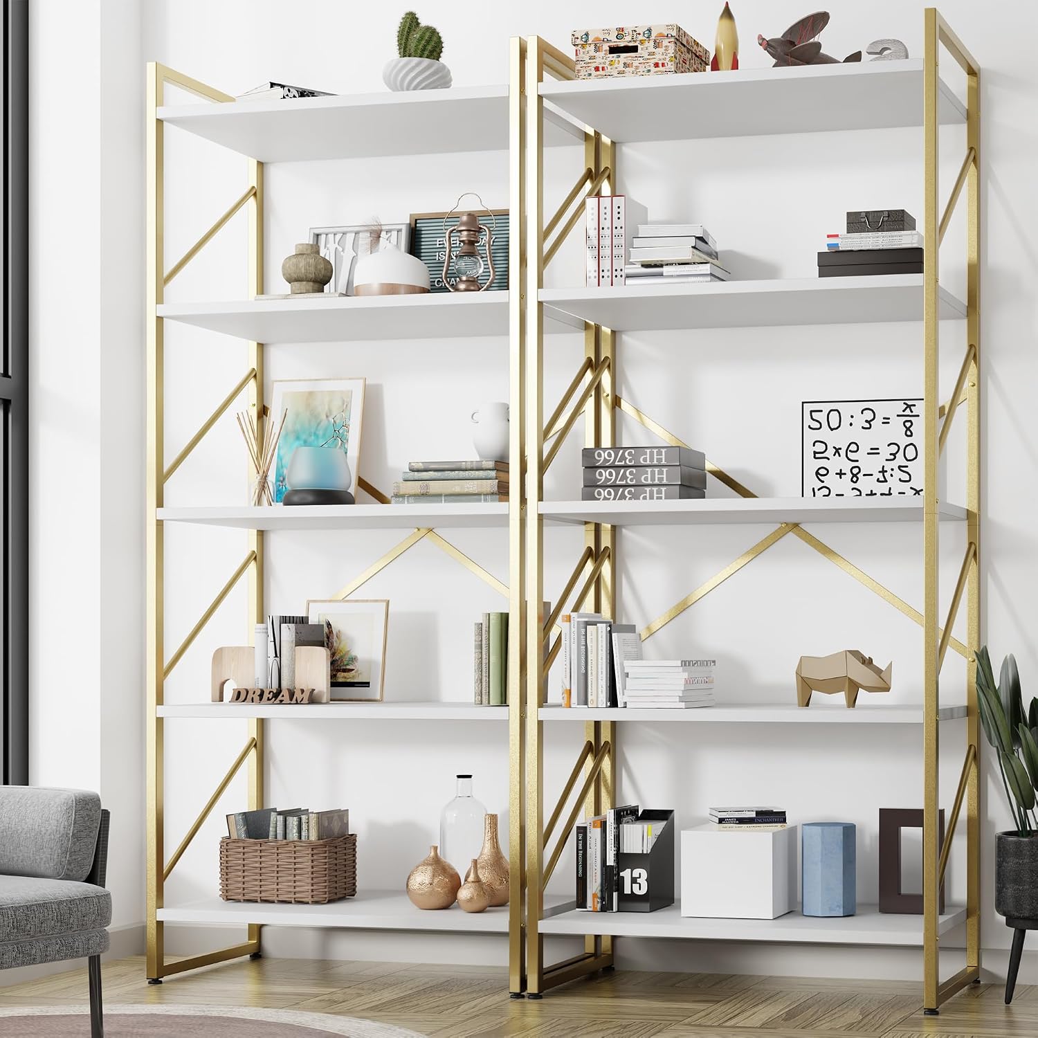 Shintenchi 5 Tiers Bookshelf, Classically Tall Bookcase Shelf, Industrial Book Rack, Modern Book Holder in Bedroom/Living Room/Home/Office, Storage Rack Shelves for Books/Movies-Rustic Brown