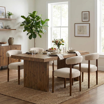 VKNOW Wooden Dining Chairs Set of 4, Modern Upholstered Dining Room Chairs with Walnut Wood Legs and Curved Backrest, Fabric Kitchen Chairs for Farmhouse/Living Room/Dining Room, Green — Set of 4 / Beige