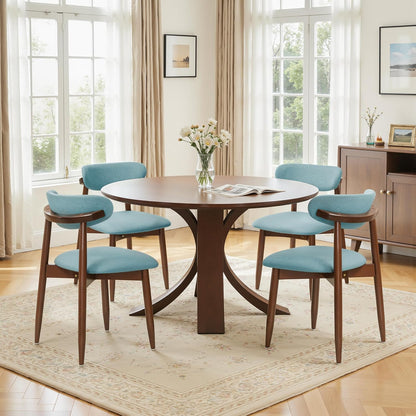 CHUN YI Dining Chairs Set of 4, Upholstered Wooden Dining Room Chairs, Mid Century Modern Fabric Kitchen Chair with Ergonomic Curved Backrest, Beige (Only Chairs) — Blue / Set of 4