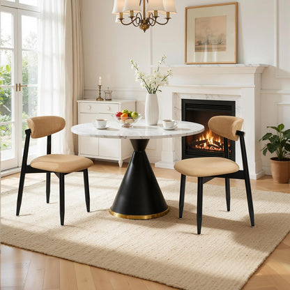 CHUN YI Dining Chairs Set of 4, Upholstered Wooden Dining Room Chairs, Mid Century Modern Fabric Kitchen Chair with Ergonomic Curved Backrest, Beige (Only Chairs) — Khaki / Set of 2
