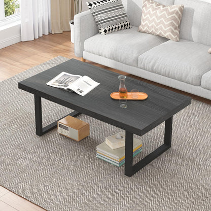 IBF Rustic Coffee Table, Industrial Simple Wooden Living Room Table, Modern Minimalist Farmhouse Rectangle Center Table, Wood and Metal Vintage Tea Coffee Table for Home Bedroom, Rustic Brown, 39 Inch — Dark Gray Oak / 39 inch