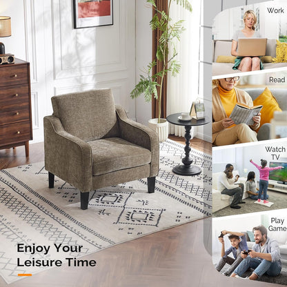 VINGLI Accent Chair for Living Room Chairs Light Brown Reading Chair for Bedroom Scooped Arm Chair Mid Century Modern Accent Chairs Upholstered Comfy Chair for Apartment, Waiting Room — 1 / Light Brown Chenille (8)