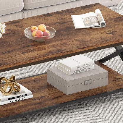 HSH Wood Coffee Table with Storage, Farmhouse Rustic Brown Coffee Table for Living Room, Modern Minimalist 2 Tier Center Table, Simple Rectangle Cocktail Tea Table in Home Office Bedroom, 39 Inch — 39 Inch / Rustic Brown (6)