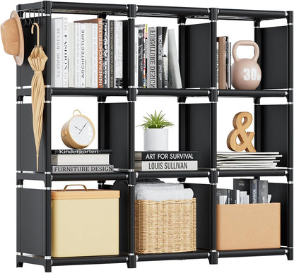 Mavivegue Bookcase, 18-Cube Extra Large Book Shelf, DIY Cube Storage Organizer for Bedroom, Living Room, Home Office - Black — Black / 9-Grid