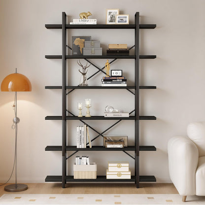 HSH White Bookshelf, 6 Tier Tall Bookcases for Bedroom Living Room Office | Industrial Modern Vertical Metal and Wood Bookcases, Farmhouse 6 Shelf Open Large Storage Book Shelves Display Book Shelf