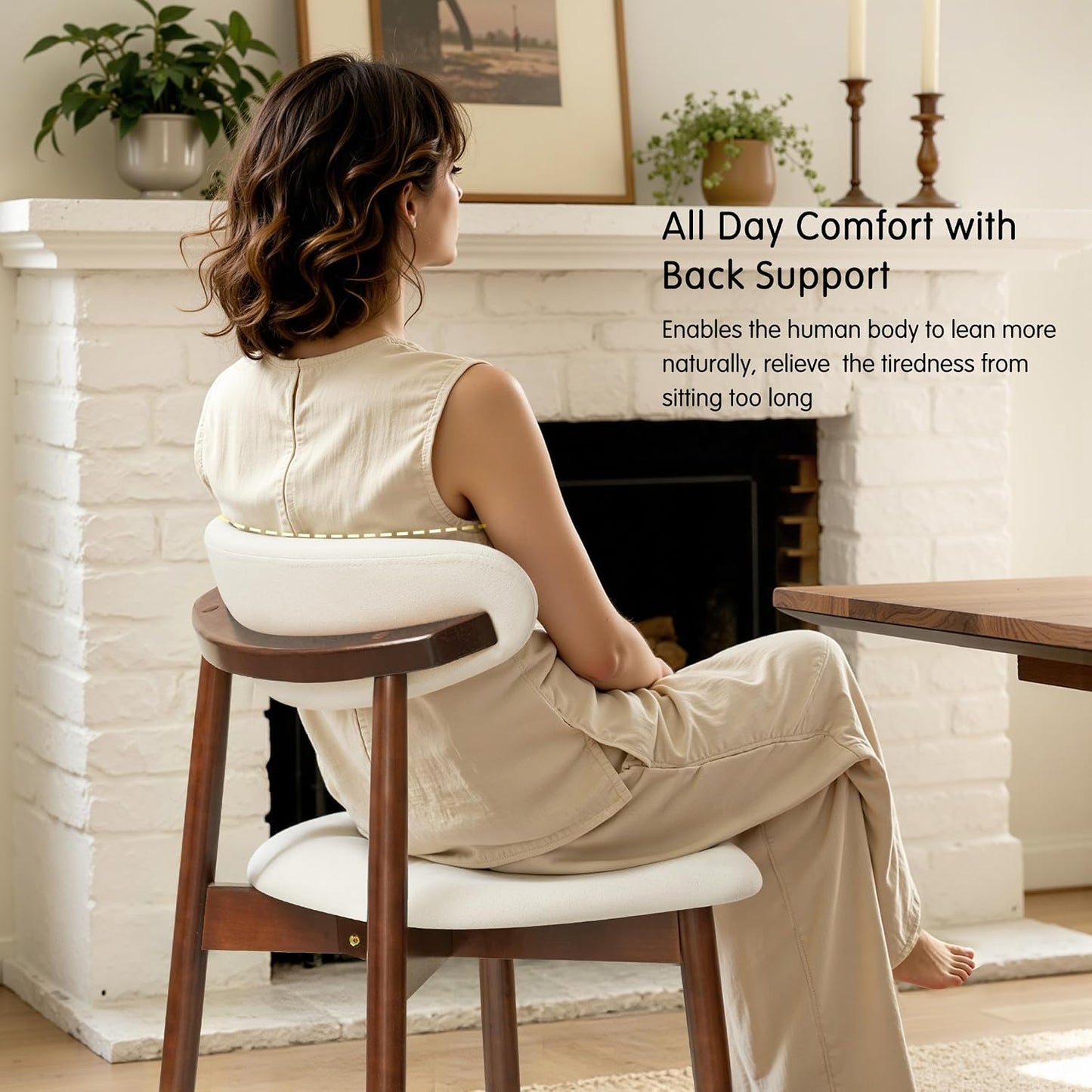 CHUN YI Dining Chairs Set of 4, Upholstered Wooden Dining Room Chairs, Mid Century Modern Fabric Kitchen Chair with Ergonomic Curved Backrest, Beige (Only Chairs) — Beige / Set of 4 (4)