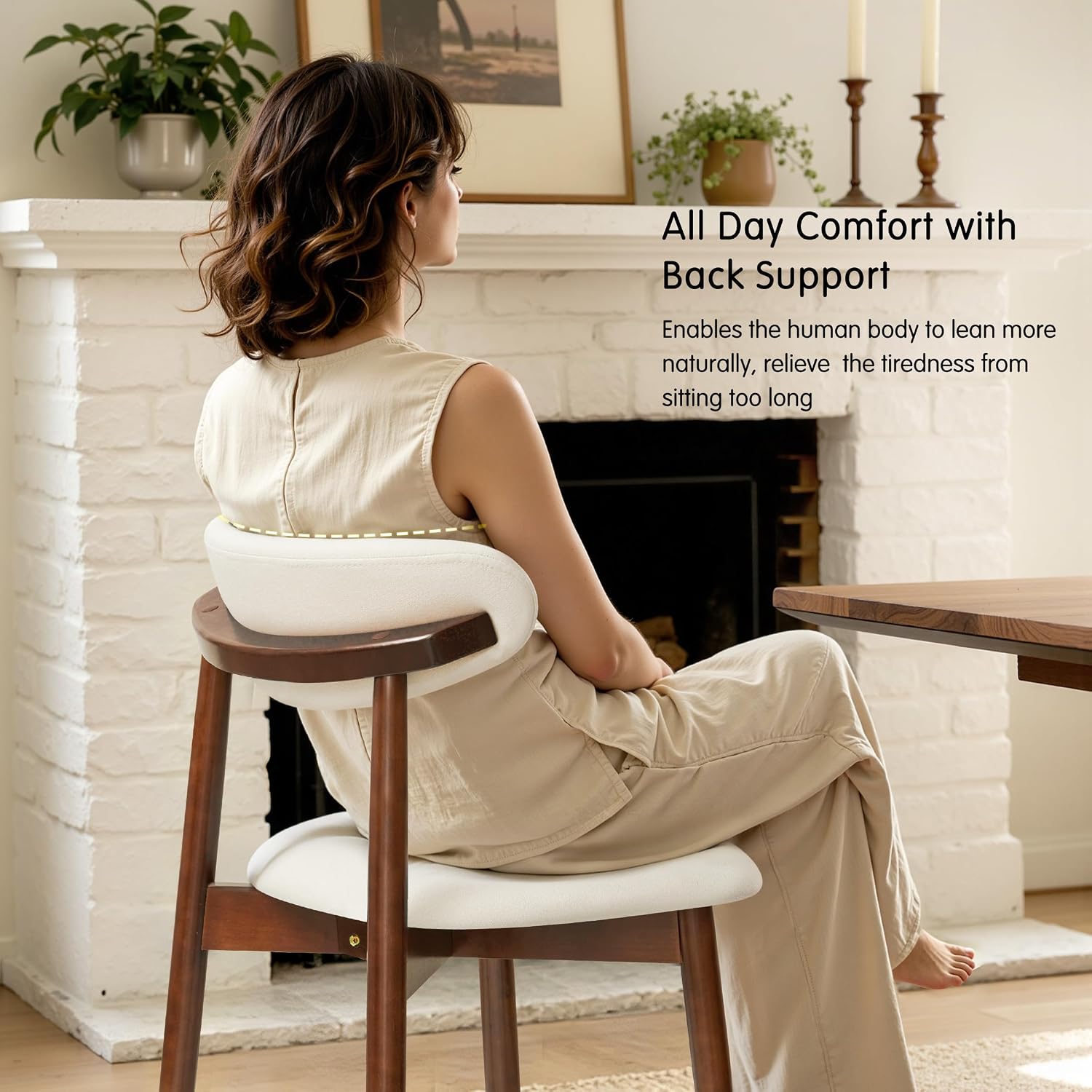 CHUN YI Dining Chairs Set of 4, Upholstered Wooden Dining Room Chairs, Mid Century Modern Fabric Kitchen Chair with Ergonomic Curved Backrest, Beige (Only Chairs) — Beige / Set of 4 (4)