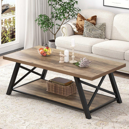 EXCEFUR Modern Coffee Table, Rectangle Center Table for Living Room with Storage Shelf, Industrial Wood and Metal Cocktail Tea Table, Rustic Oak, 47 Inch — Rustic Oak (5)