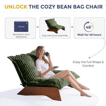 MAXYOYO Adjustable Living Room Chair, 3-Position Bean Bag Chair with Removable Cover, Upholstered Accent Chair with Frame, Soft Reclining Lounge for Bedroom, Apartment, Office, Green — Striped Cross Green / Large (8)