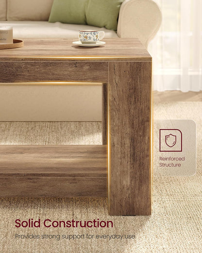 VASAGLE Coffee Table, 2-Tier Center Table with Rustic Charm and Clean Lines, Farmhouse Style, for Living Room, 21.7 x 39.4 x 17.7 in, Honey Brown, Koni Collection ULCT270K101 — Honey Brown (6)