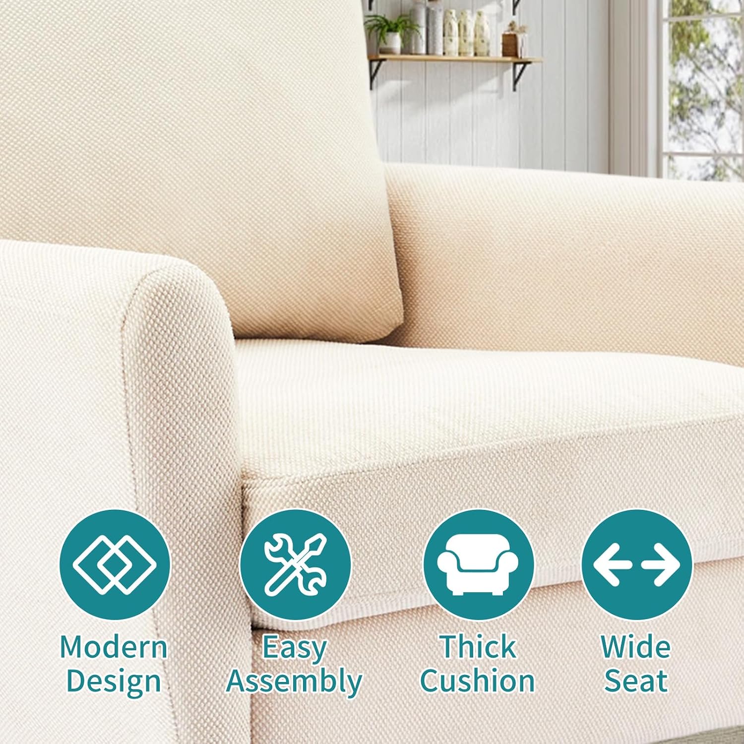 OLIXIS Comfy Accent Chair for Living Room Bedroom and Waiting Room, Upholstered Mid-Century Reading Chair with Pillow and Solid Wood Legs, Wide Singe Modern Lounge Sofa Beige, 2 Pack — Ivory White / 2 (3)