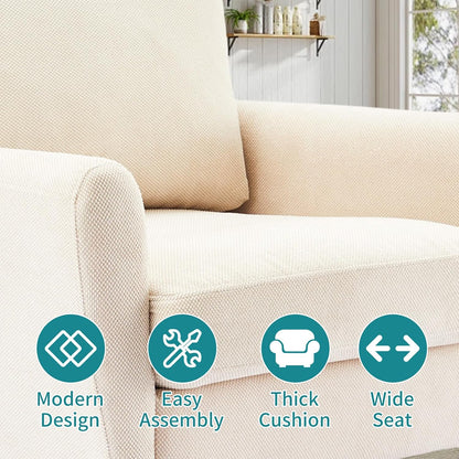 OLIXIS Comfy Accent Chair for Living Room Bedroom and Waiting Room, Upholstered Mid-Century Reading Chair with Pillow and Solid Wood Legs, Wide Singe Modern Lounge Sofa Beige, 2 Pack — Ivory White / 2 (3)