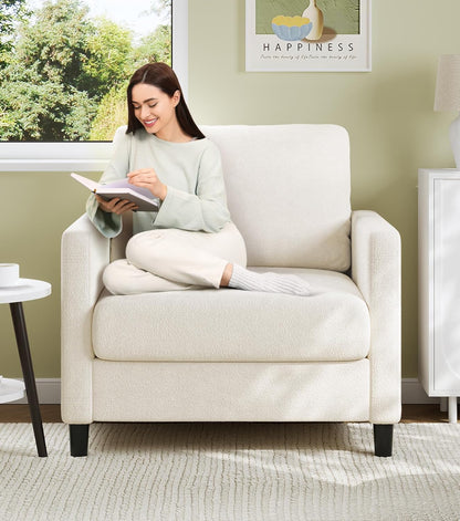 Welzona Sofa Accent Chair, 33" Reading Chair for Bedroom, Tool-Free Setup Living Room Accent Chairs, Comfy Arm Chairs Living Room, All-Wood Reading Nook, Beige — Beige / Standard