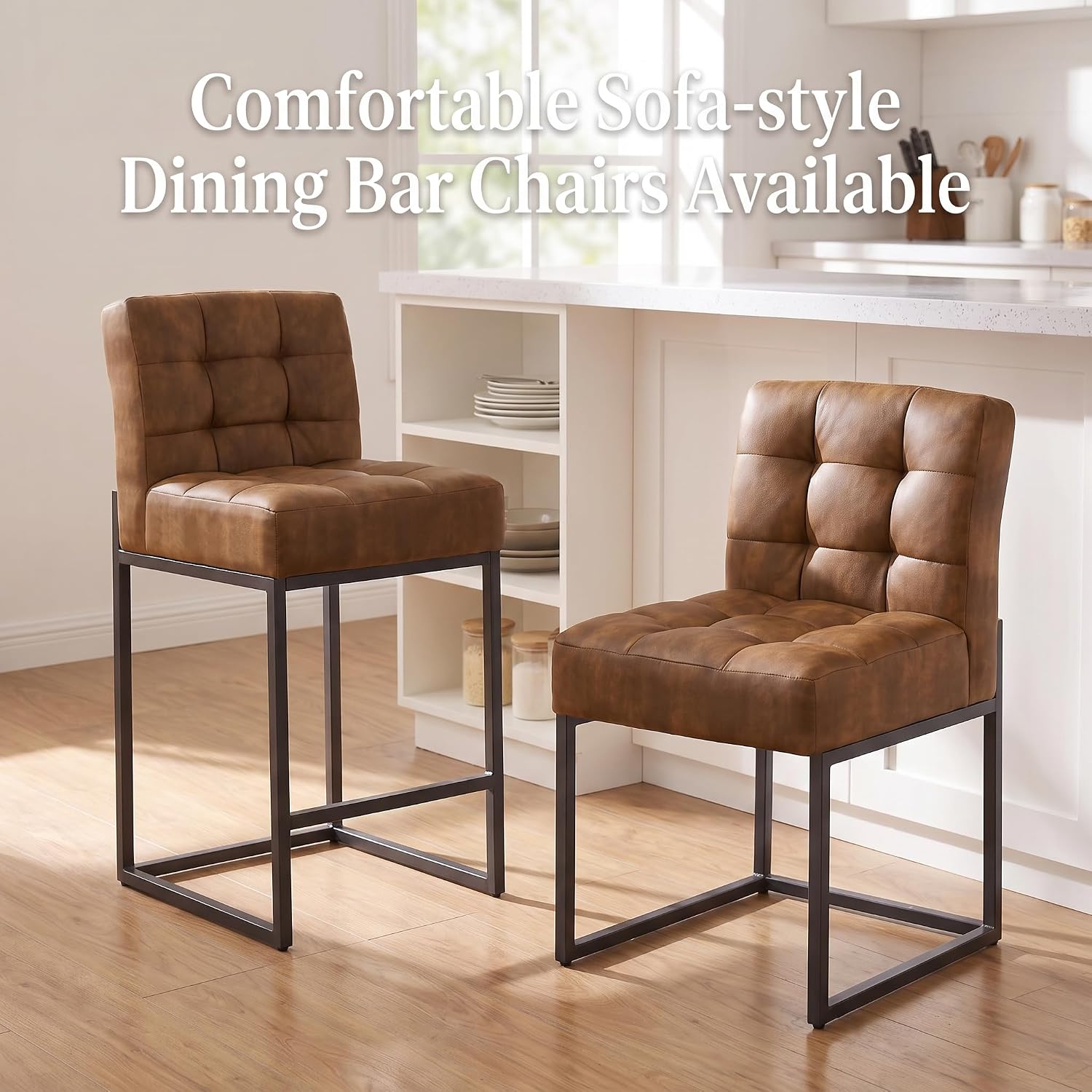 GrandNoor Coffee Faux Leather Dining Chairs Set of 4, Mid-Century Modern Dining Room Chairs with Armless, Checkered Kitchen Chair with Metal Legs — Coffee / 4PCS Dining Chairs (8)