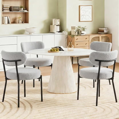 DUMOS Dining Chairs Set of 2, Mid Century Modern Chair Round Upholstered Curved Backrest, Kitchen Vanity Living Room Chairs with Black Metal Legs，Ivory White — Modern Grey / Set of 2