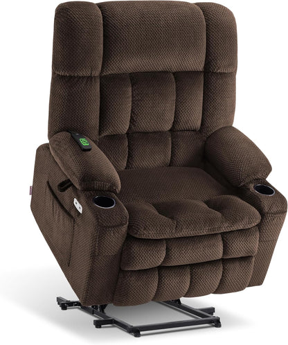 MCombo Dual Motor Power Lift Recliner Chair with Massage and Heat for Elderly People, Infinite Position, USB Ports, Cup Holders, Fabric 7890 (Medium, Dark Gray)