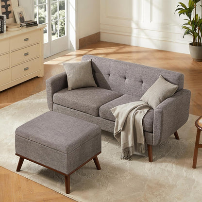 Tbfit Linen Fabric Single Sofa, Accent Chair, Mid Century Modern Armchair for Living Room, Bedroom Button Tufted Upholstered Comfy Reading Sofas, Beige