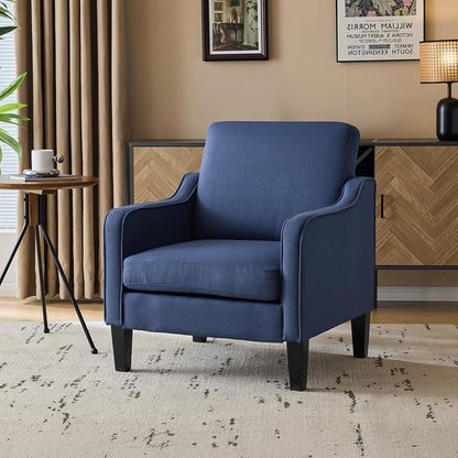 VINGLI Modern Accent Chairs Set of 2, Beige Living Room Chairs Comfy Armchair for Bedroom, Upholstered Sofa Chair Reading Chair for Small Spaces, Apartment, Waiting Room — 1 / Navy Blue Linen
