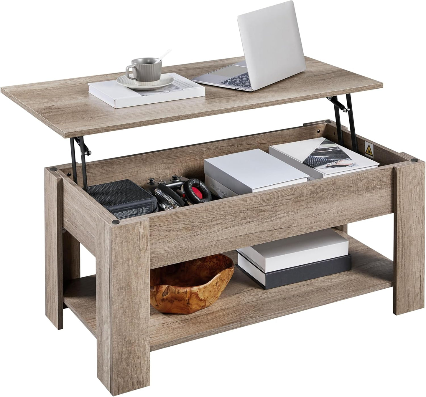 Yaheetech Wooden Coffee Table, Lift Top Coffee Table with Large Hidden Storage Shelf, Lift Tabletop Dining Tables for Living Room, Home Small Space, 38.6in, Black — Grey / 38.6 inches