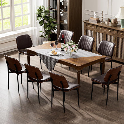 YaFiti Mid Century Dining Chairs Set of 4 with Walnut Bentwood, Greige | Ergonomic Walnut Backrest, Upholstered Waterproof PU Leather Seat, Stable Metal Legs, Adjustable Footpads, Apartment Friendly — Brown Scallop / 8
