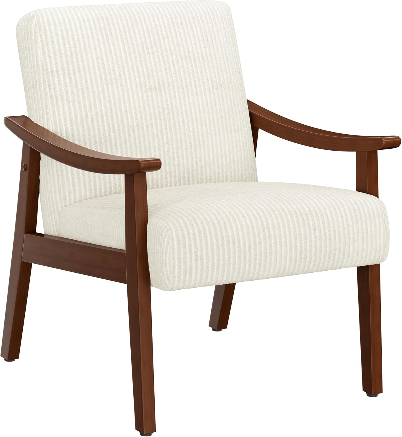 Yaheetech Corduroy Accent Chair, Mid-Century Modern Armchair with Solid Wood Legs, Reading Leisure Chair with High Back for Living Room Bedroom Waiting Room Dark Green — Beige / Corduroy Fabric