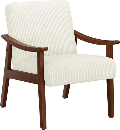 Yaheetech Corduroy Accent Chair, Mid-Century Modern Armchair with Solid Wood Legs, Reading Leisure Chair with High Back for Living Room Bedroom Waiting Room Dark Green — Beige / Corduroy Fabric