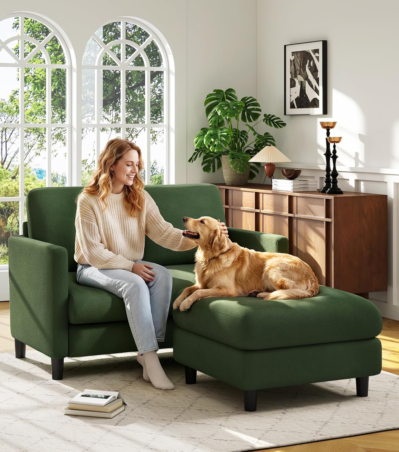 Welzona Sofa Accent Chair, 33" Reading Chair for Bedroom, Tool-Free Setup Living Room Accent Chairs, Comfy Arm Chairs Living Room, All-Wood Reading Nook, Beige