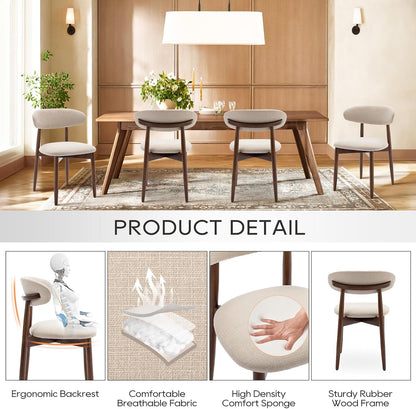 COLAMY Wooden Dining Chairs Set of 4, Modern Fabric Upholstered Kitchen Side Chairs, Farmhouse Dining Room Chair with Foot Pegs, Beige — Beige / Set of 4 (5)