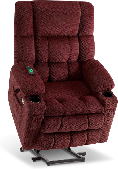 MCombo Dual Motor Power Lift Recliner Chair with Massage and Heat for Elderly People, Infinite Position, USB Ports, Cup Holders, Fabric 7890 (Medium, Dark Gray)