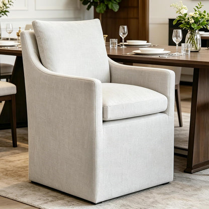 DUHOME Upholstered Dining Chair Set of 2 360 Swivel Linen Accent Armchair | Pre-Assembled Modern Rolling Armchair with Silent Casters, Beige Linen Accent Chair for Dining Room Living Room Bedroom — Beige / 1PCS