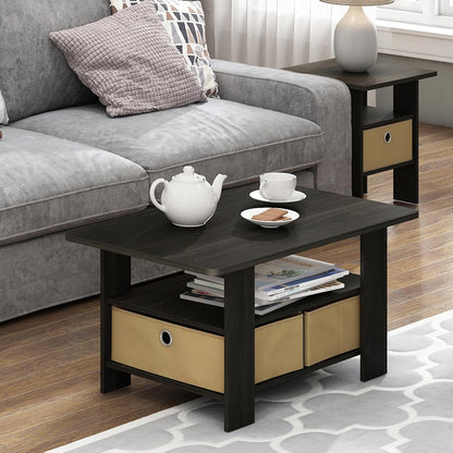 Furinno Coffee Table with Bins, Espresso/Brown — Espresso/Brown / 2 Bin (2)