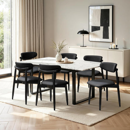 CHUN YI Dining Chairs Set of 4, Upholstered Wooden Dining Room Chairs, Mid Century Modern Fabric Kitchen Chair with Ergonomic Curved Backrest, Beige (Only Chairs) — Black / Set of 6