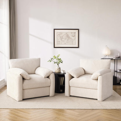 Howjoe Chenille Oversized Armchair, 38.6" Wide Accent Chairs for Living Room & Bedroom Modern Lounge Chair, Upholstered Mid-Century Reading Chair, Comfy Living Room Chair, Single Sofa Chair, Beige — Beige / 2 Pack
