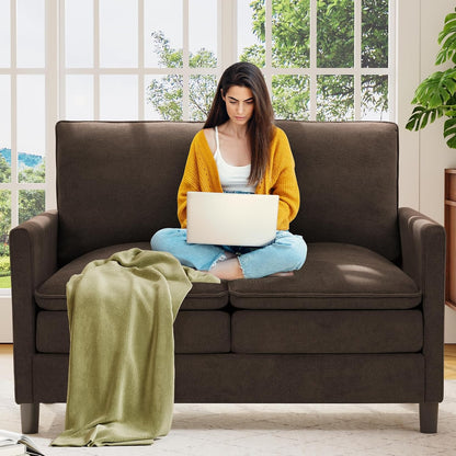 Welzona Sofa Accent Chair, 33" Reading Chair for Bedroom, Tool-Free Setup Living Room Accent Chairs, Comfy Arm Chairs Living Room, All-Wood Reading Nook, Beige — Brown / cloud loveseat