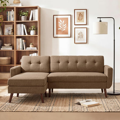 Tbfit Linen Fabric Single Sofa, Accent Chair, Mid Century Modern Armchair for Living Room, Bedroom Button Tufted Upholstered Comfy Reading Sofas, Beige — 56.7 inch / Brown