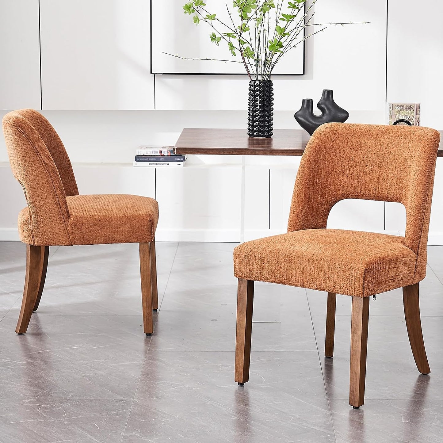 VKNOW Dining Chairs Set of 4, Fabric Dining Chairs, Green | Modern Mid-Century Upholstered Farmhouse Dinner Chair for Kitchen Dining Room Restaurant, Easy Assembly — Orange / Set of 2