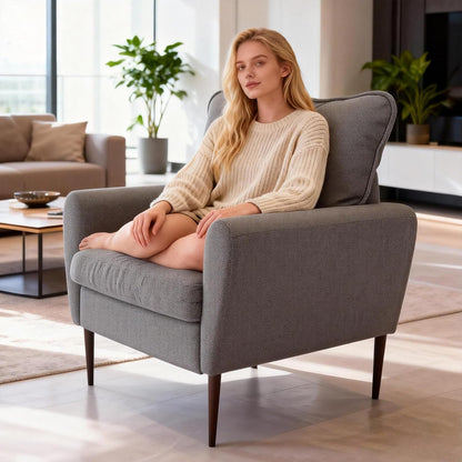 OLIXIS Comfy Accent Chair for Living Room Bedroom and Waiting Room, Upholstered Mid-Century Reading Chair with Pillow and Solid Wood Legs, Wide Singe Modern Lounge Sofa, Gray — Deep Gray / 1 (5)