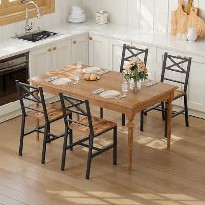 MAHANCRIS Dining Chair Set of 2, Rustic Wooden Kitchen Chairs with Backrest, Farmhouse Dining Chairs for Kitchen, Industrial Style Chair with Metal Frame, Easy Assembly, Rustic Brown TBHR1001 — Rustic Brown / 4