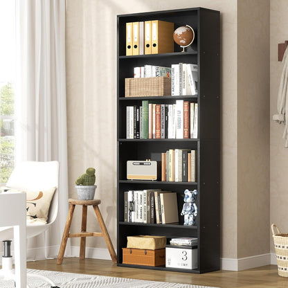 6-Tier Bookshelf, Modern Open Bookcase,6 Shelf Display Storage Shelves Floor Standing, 71 inches Tall Shelves for Home Office, Black — Black