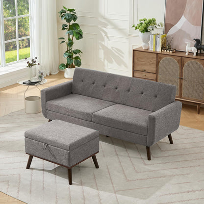 Tbfit Linen Fabric Single Sofa, Accent Chair, Mid Century Modern Armchair for Living Room, Bedroom Button Tufted Upholstered Comfy Reading Sofas, Beige