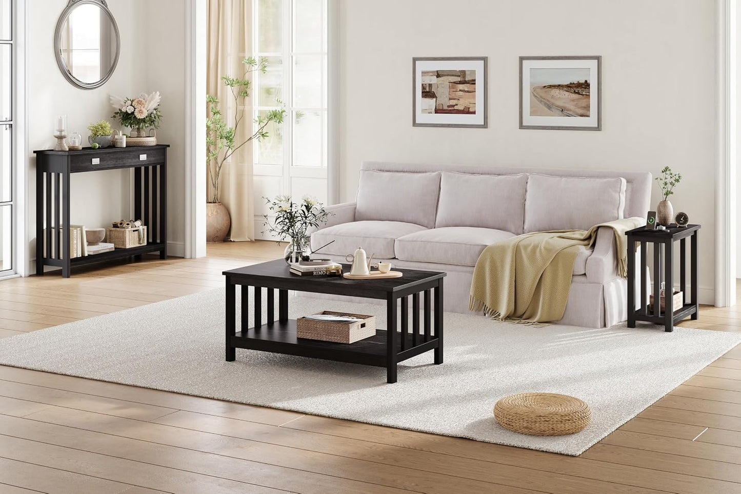 ChooChoo Mission Coffee Table, Black Wood Living Room Table with Shelf, 40 Black — Black / 22"D x 39.9"W x 18.1"H (3)