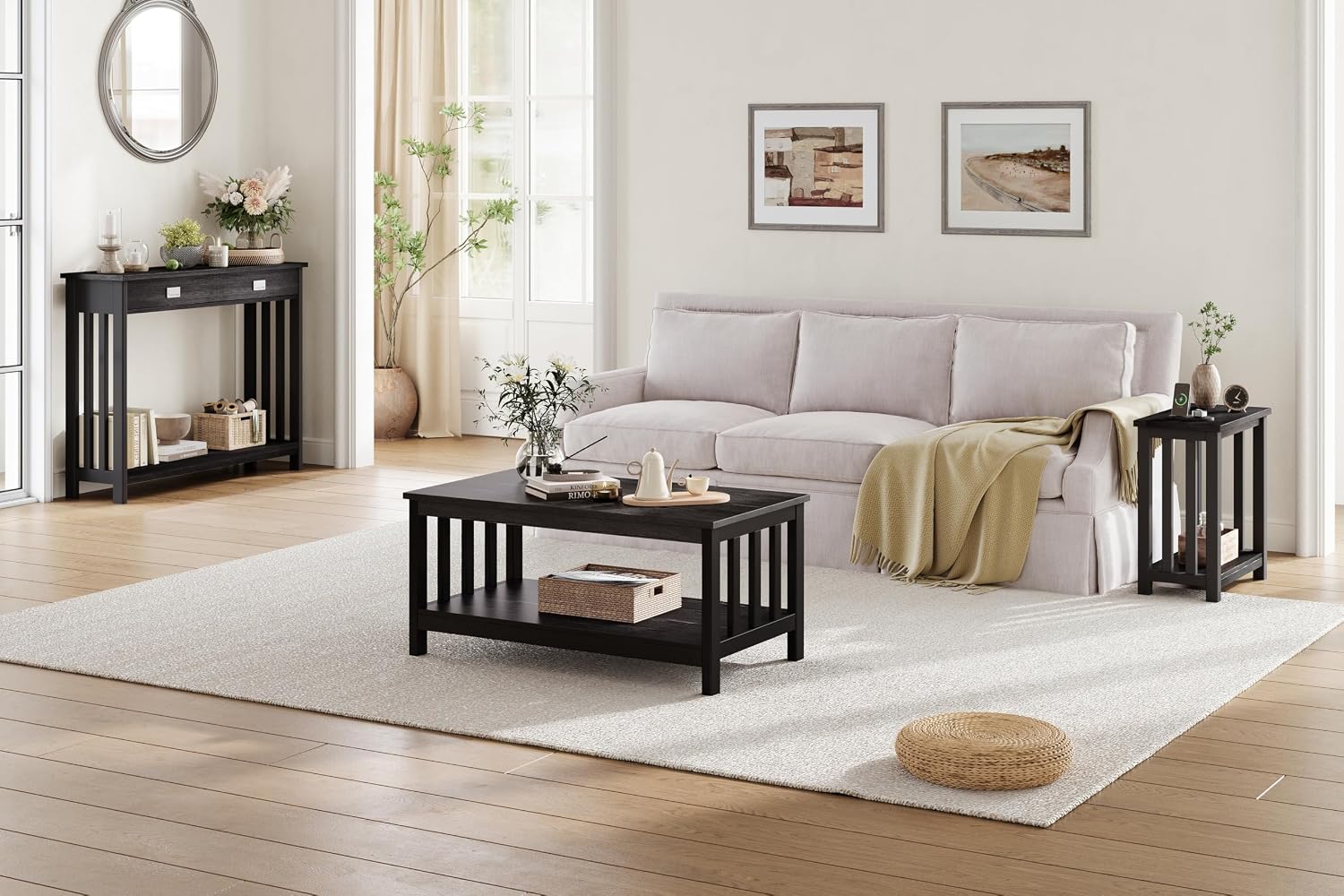 ChooChoo Mission Coffee Table, Black Wood Living Room Table with Shelf, 40 Black — Black / 22"D x 39.9"W x 18.1"H (3)
